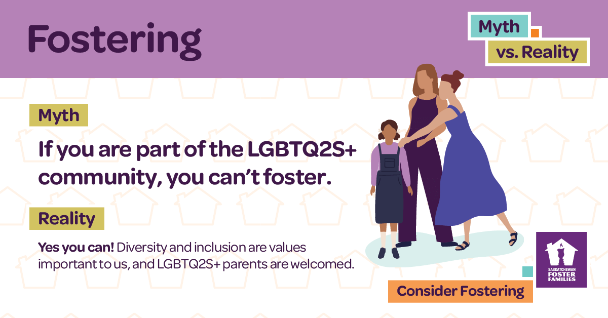 Saskatchewan Foster Families Association, Social, Fostering Myth vs. Reality Social Campaign, Portfolio Image, Myth: If you're part of the LGBTQ2S+ community, you can't foster.