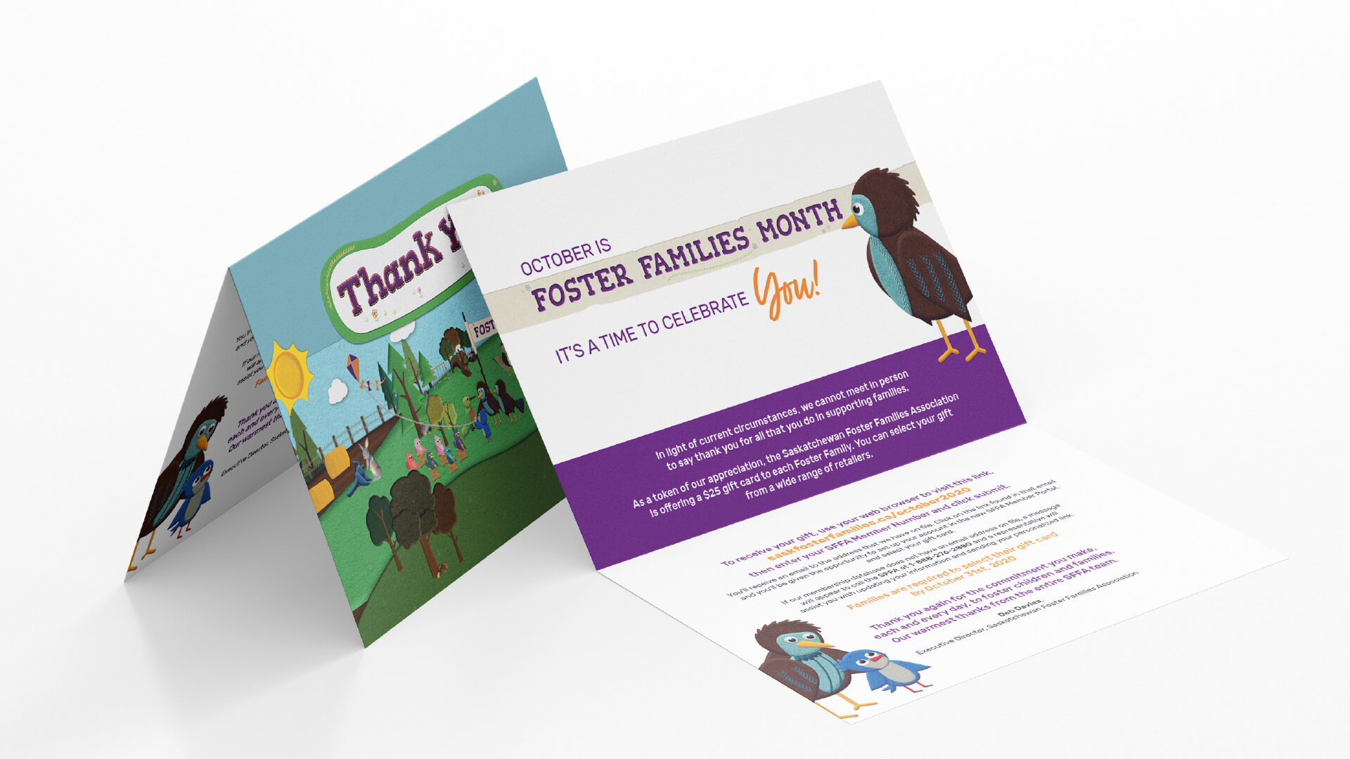 Saskatchewan Foster Families Association, Design, Foster Families Month Thank You Card, Portfolio Image, Expressing thanks for all foster families do.