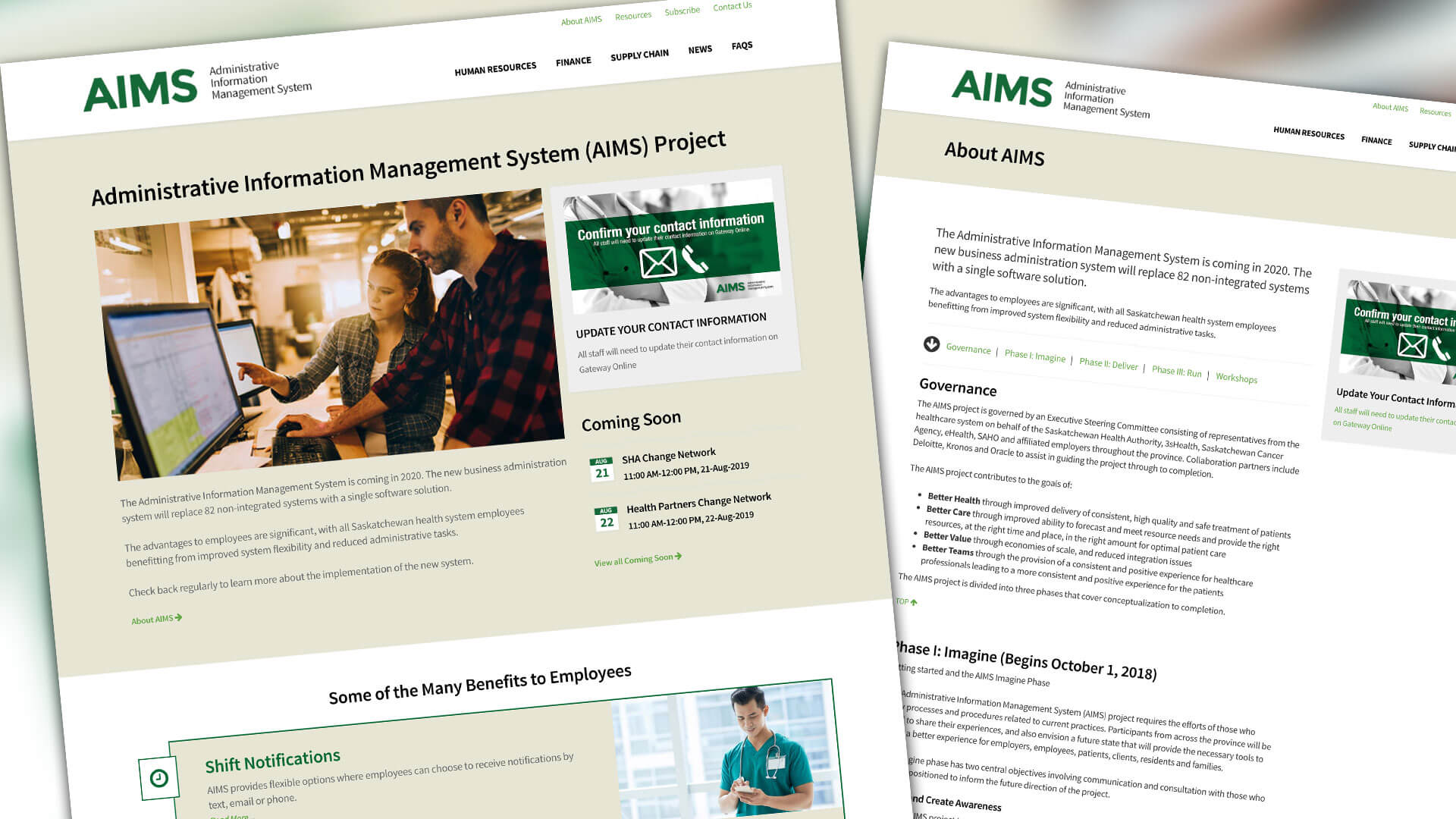 Saskatchewan Health Authority, Website, AIMS Project Website, Portfolio Image