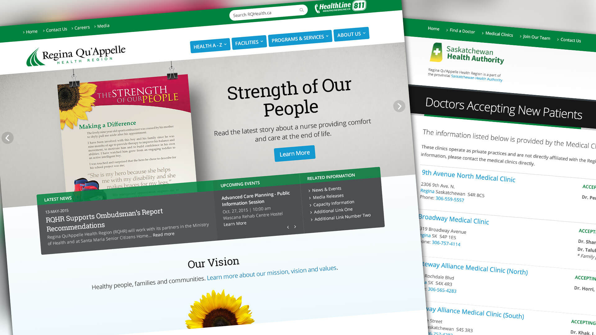 Saskatchewan Health Authority, Website, Regina Qu'Appelle Health Region Website, Portfolio Image