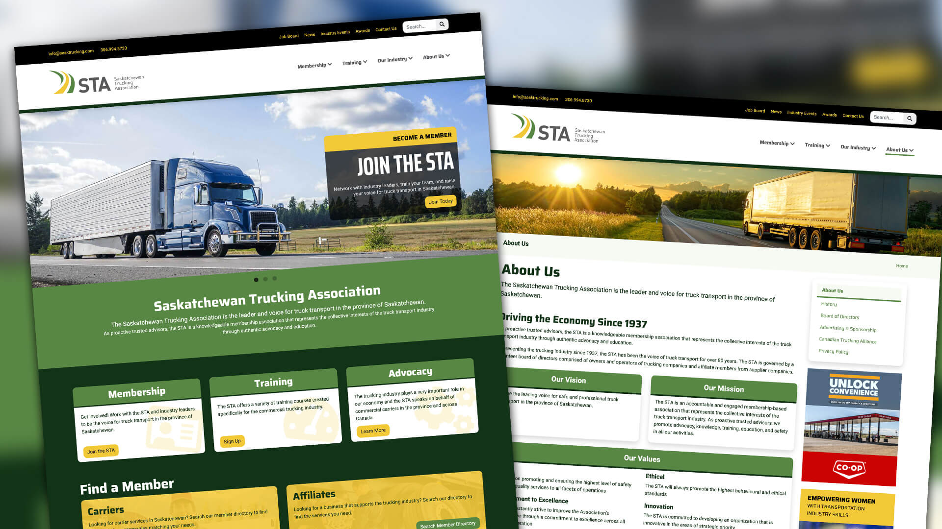 Saskatchewan Trucking Association, Website, STA Website, Portfolio Image, Home, About content pages