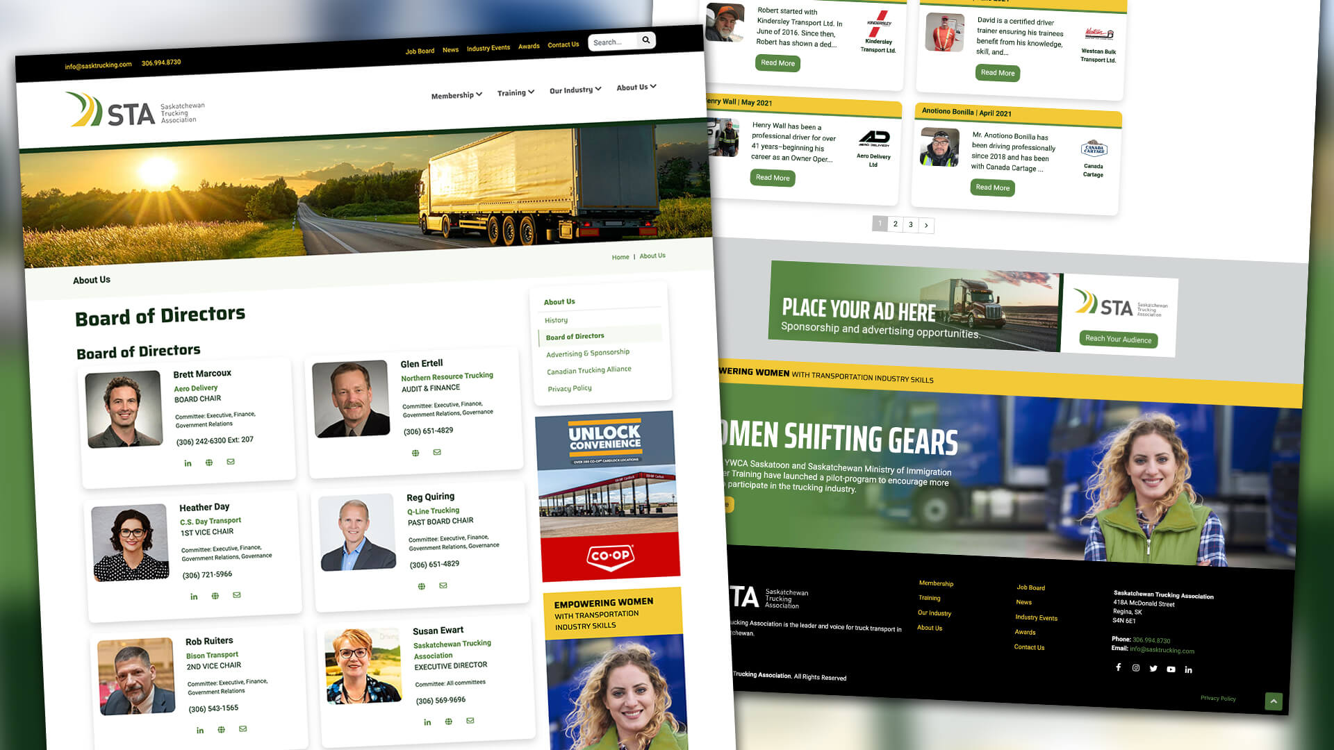 Saskatchewan Trucking Association, Website, STA Website, Portfolio Image, Board of Directors, Driver of the Month web applications