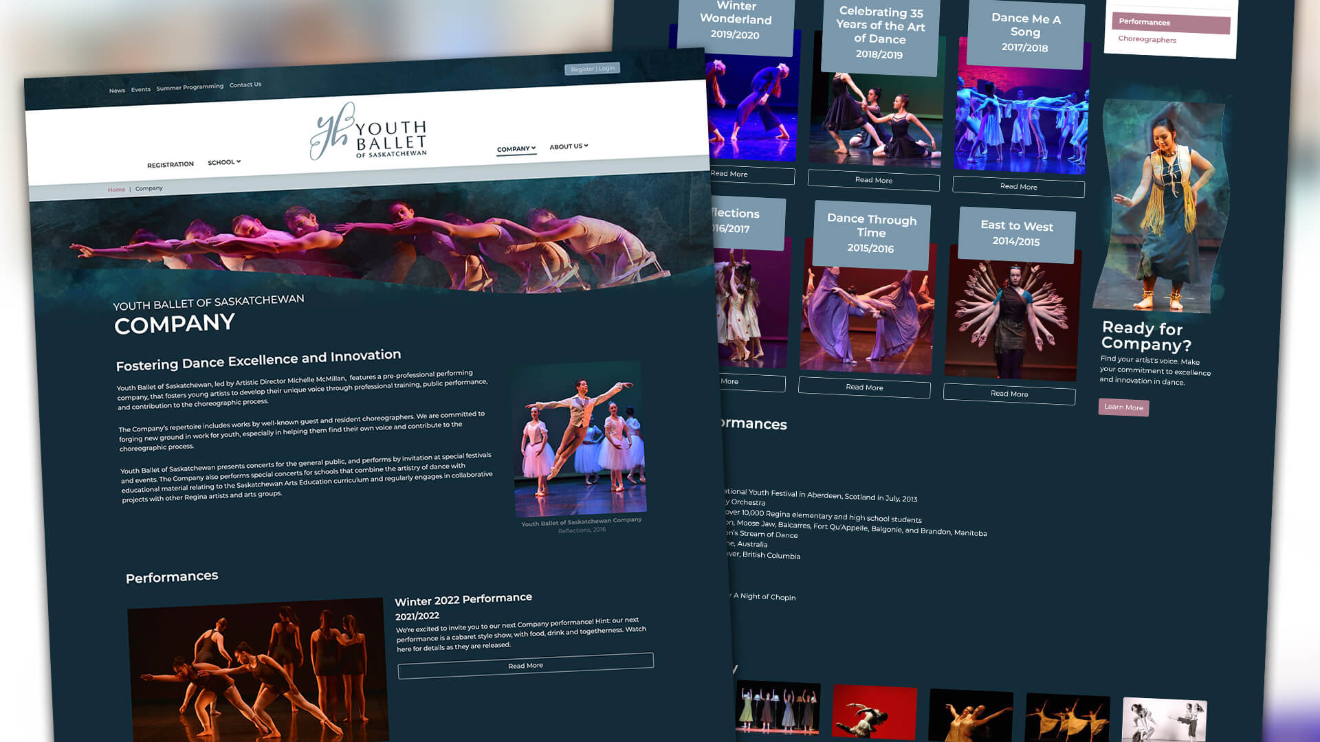 Youth Ballet of Saskatchewan, Website, Youth Ballet of Saskatchewan Website, Portfolio Image, 