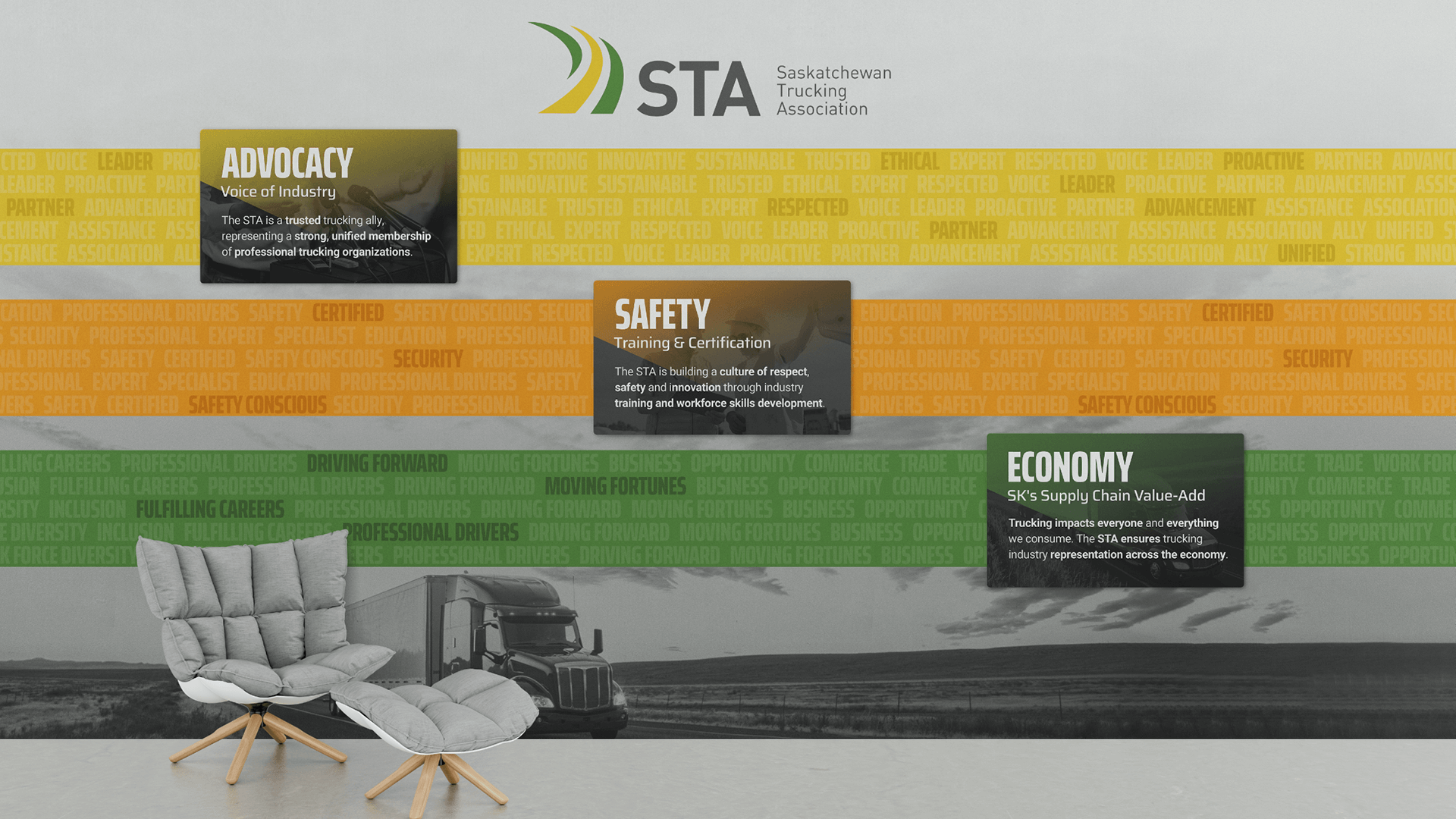 Saskatchewan Trucking Association, Design, STA Mission Feature Wall, Portfolio Image